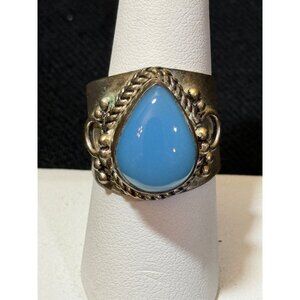 Vintage Sterling Silver & Aqua Chalcedony Ring With Braided Detail Size 9